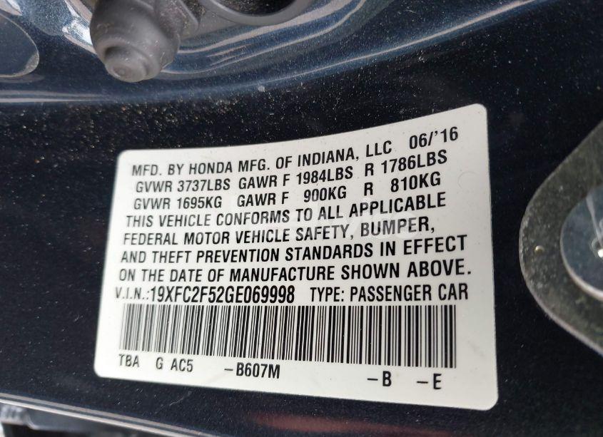 Photo 9 of 2016 Honda Civic LX (VIN 19XFC2F52GE069998)