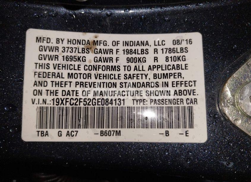 Photo 9 of 2016 Honda Civic LX (VIN 19XFC2F52GE084131)