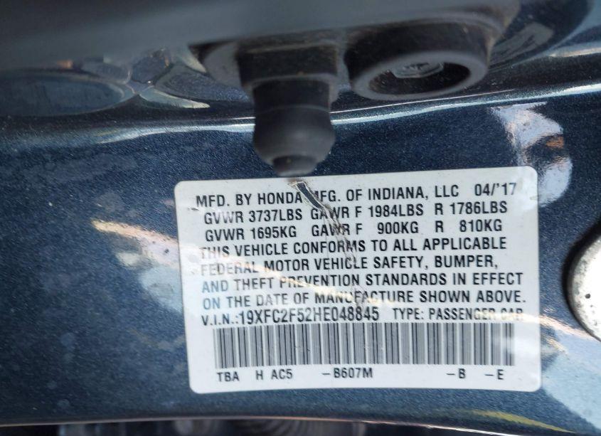 Photo 9 of 2017 Honda Civic LX (VIN 19XFC2F52HE048845)