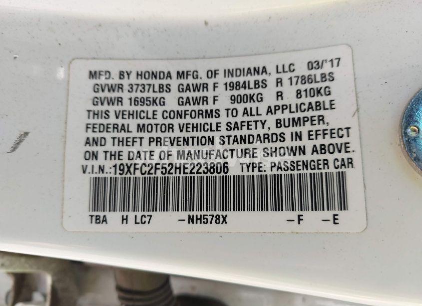 Photo 9 of 2017 Honda Civic LX (VIN 19XFC2F52HE223806)