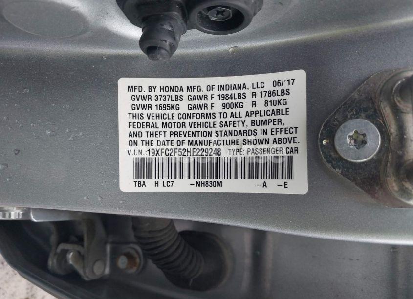 Photo 9 of 2017 Honda Civic LX (VIN 19XFC2F52HE229248)