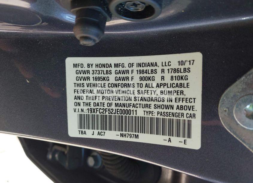 Photo 9 of 2018 Honda Civic LX (VIN 19XFC2F52JE000011)