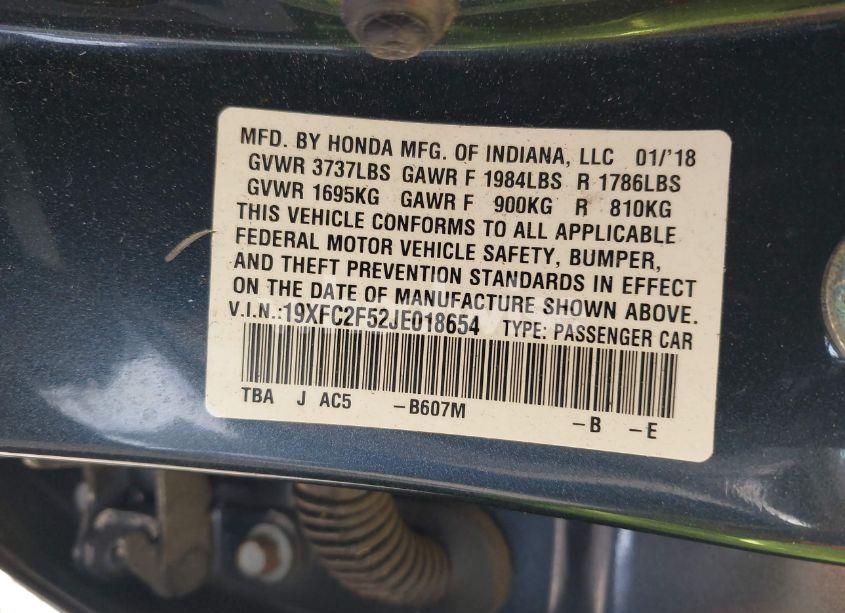 Photo 9 of 2018 Honda Civic LX (VIN 19XFC2F52JE018654)