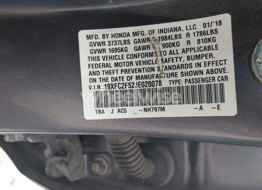 Photo 9 of 2018 Honda Civic LX (VIN 19XFC2F52JE020078)