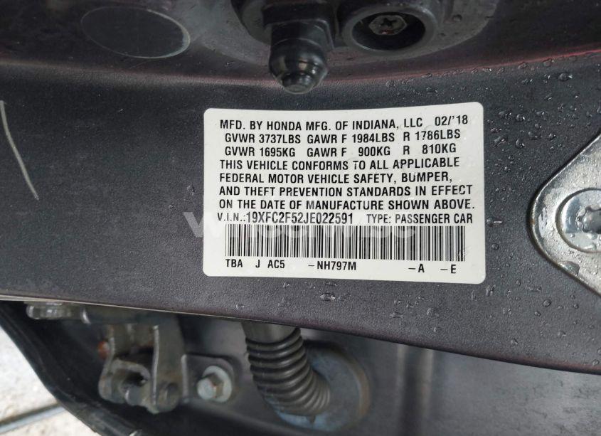 Photo 9 of 2018 Honda Civic LX (VIN 19XFC2F52JE022591)