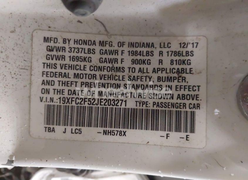 Photo 9 of 2018 Honda Civic LX (VIN 19XFC2F52JE203271)