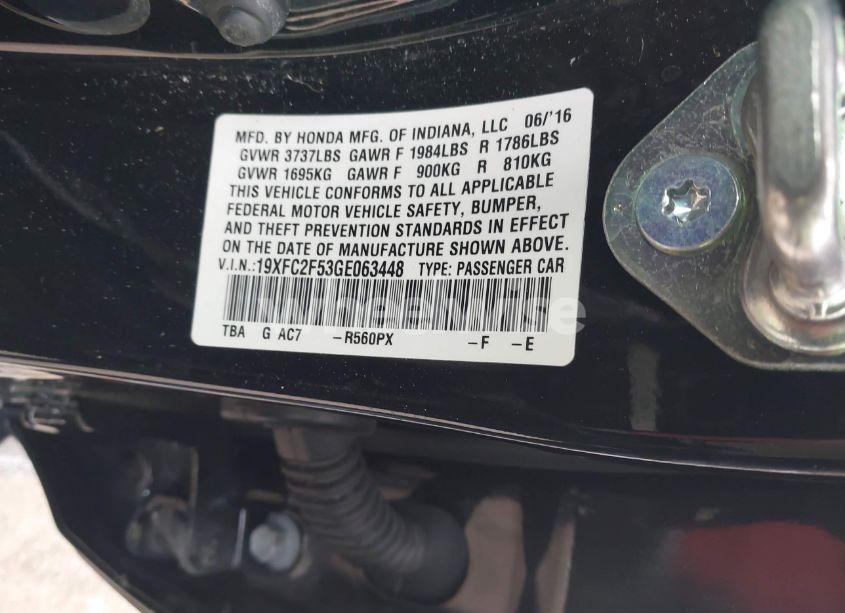 Photo 9 of 2016 Honda Civic LX (VIN 19XFC2F53GE063448)
