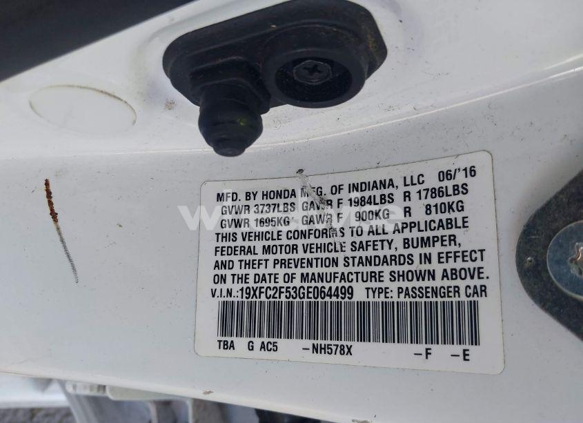 Photo 9 of 2016 Honda Civic LX (VIN 19XFC2F53GE064499)