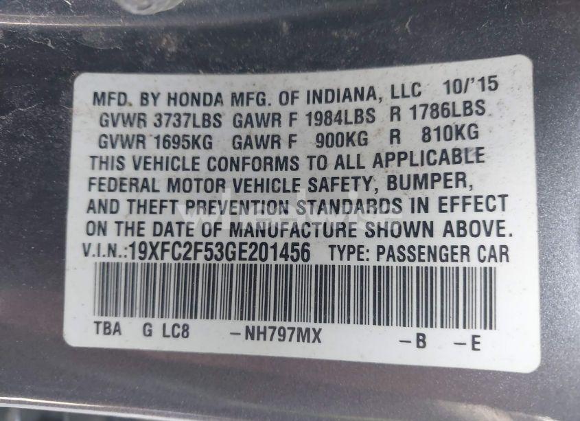 Photo 9 of 2016 Honda Civic LX (VIN 19XFC2F53GE201456)