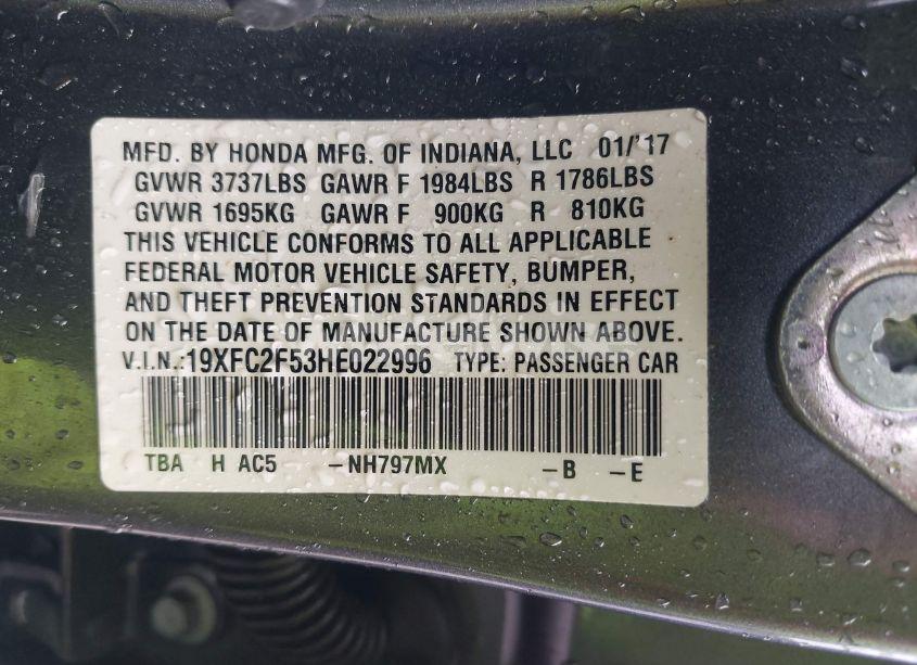 Photo 9 of 2017 Honda Civic LX (VIN 19XFC2F53HE022996)
