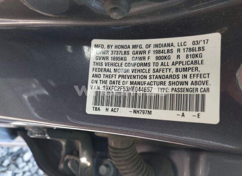 Photo 9 of 2017 Honda Civic LX (VIN 19XFC2F53HE044657)