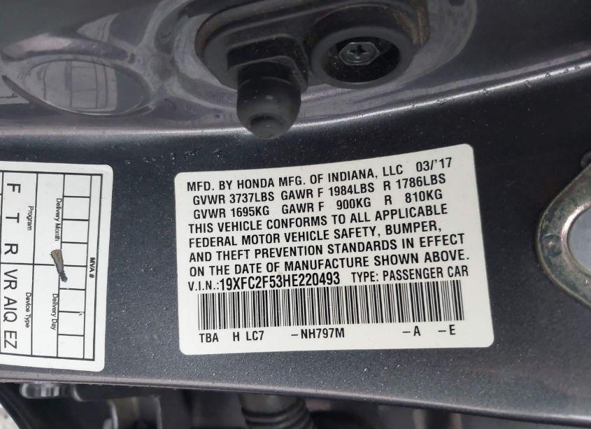 Photo 9 of 2017 Honda Civic LX (VIN 19XFC2F53HE220493)