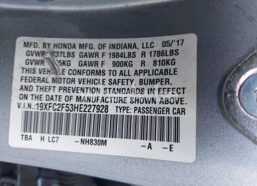 Photo 9 of 2017 Honda Civic LX (VIN 19XFC2F53HE227928)