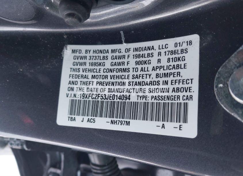 Photo 9 of 2018 Honda Civic LX (VIN 19XFC2F53JE014094)