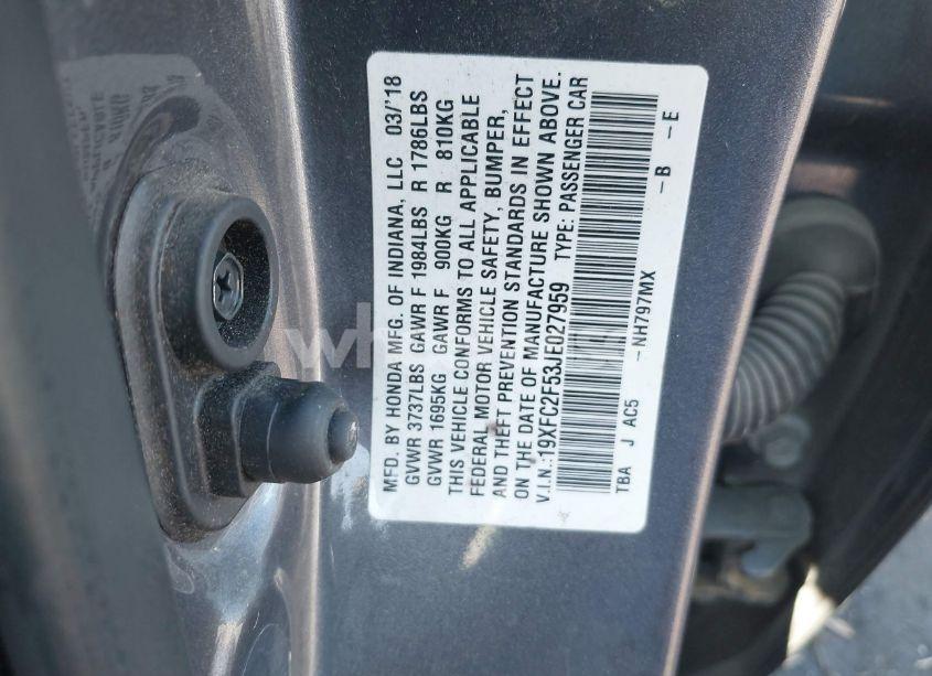 Photo 9 of 2018 Honda Civic LX (VIN 19XFC2F53JE027959)