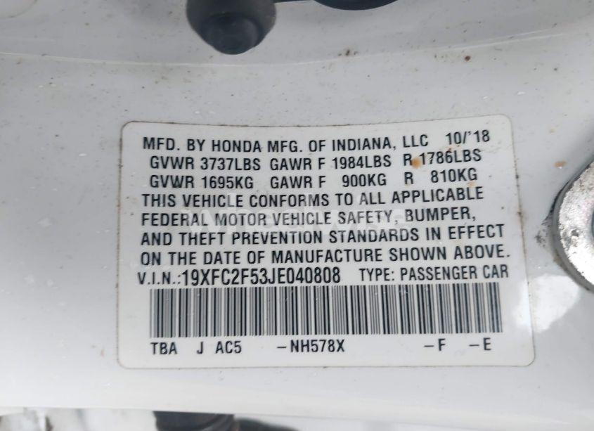 Photo 9 of 2018 Honda Civic LX (VIN 19XFC2F53JE040808)