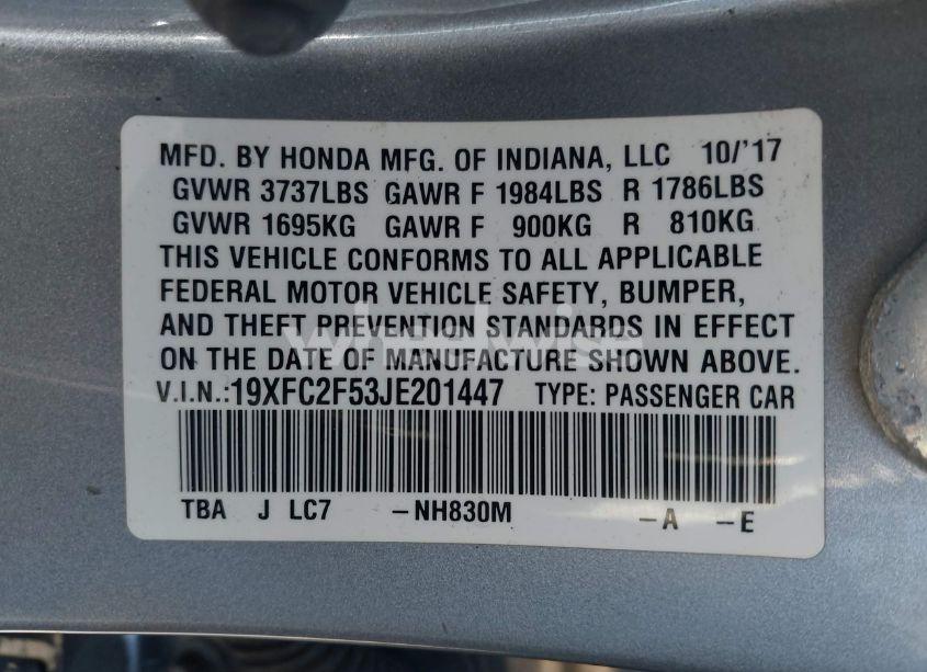 Photo 9 of 2018 Honda Civic LX (VIN 19XFC2F53JE201447)
