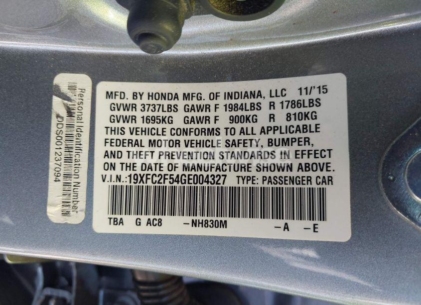 Photo 9 of 2016 Honda Civic LX (VIN 19XFC2F54GE004327)