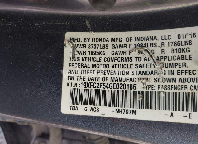 Photo 9 of 2016 Honda Civic LX (VIN 19XFC2F54GE020186)