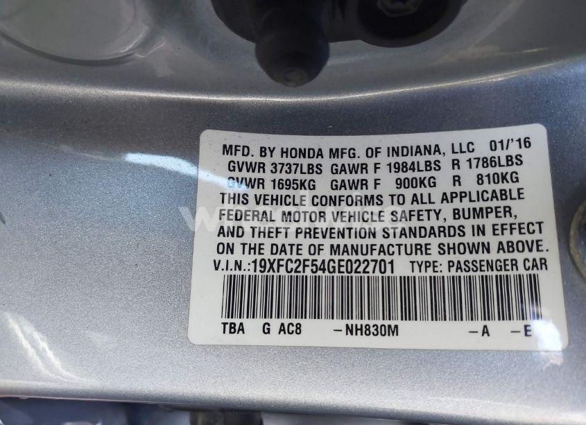 Photo 9 of 2016 Honda Civic LX (VIN 19XFC2F54GE022701)