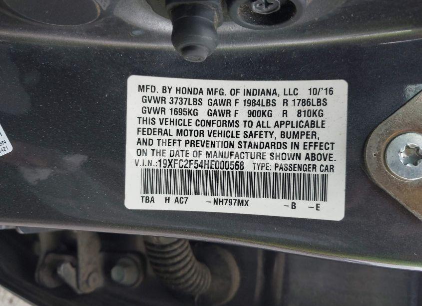 Photo 9 of 2017 Honda Civic LX (VIN 19XFC2F54HE000568)
