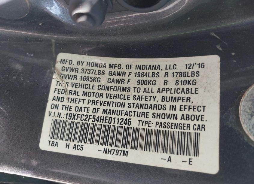 Photo 9 of 2017 Honda Civic LX (VIN 19XFC2F54HE011246)