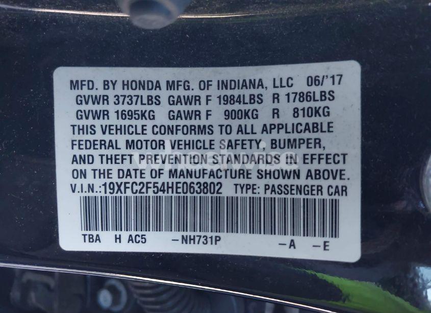 Photo 9 of 2017 Honda Civic LX (VIN 19XFC2F54HE063802)