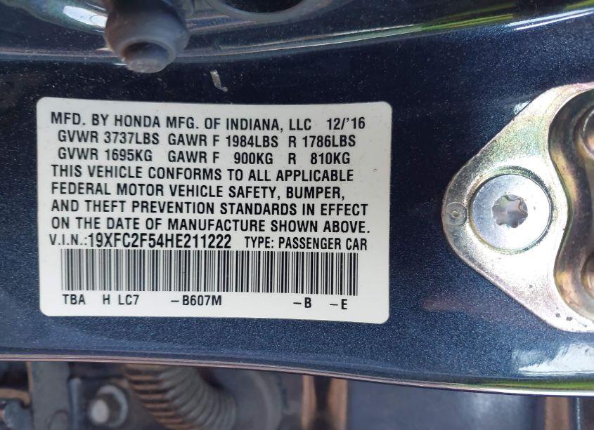 Photo 9 of 2017 Honda Civic LX (VIN 19XFC2F54HE211222)