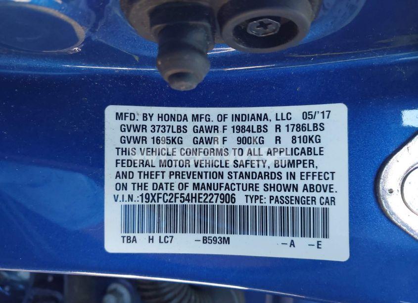Photo 9 of 2017 Honda Civic LX (VIN 19XFC2F54HE227906)