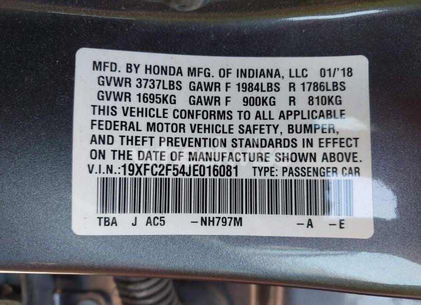 Photo 9 of 2018 Honda Civic LX (VIN 19XFC2F54JE016081)