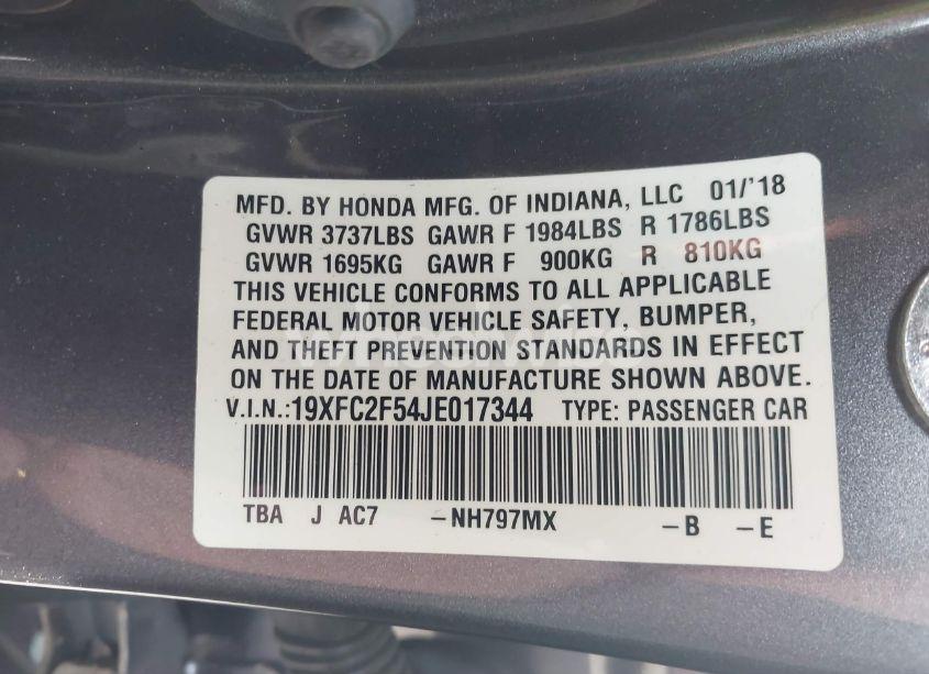 Photo 9 of 2018 Honda Civic LX (VIN 19XFC2F54JE017344)