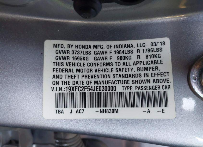 Photo 9 of 2018 Honda Civic LX (VIN 19XFC2F54JE030000)