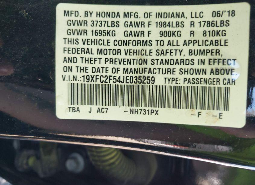 Photo 9 of 2018 Honda Civic LX (VIN 19XFC2F54JE035259)