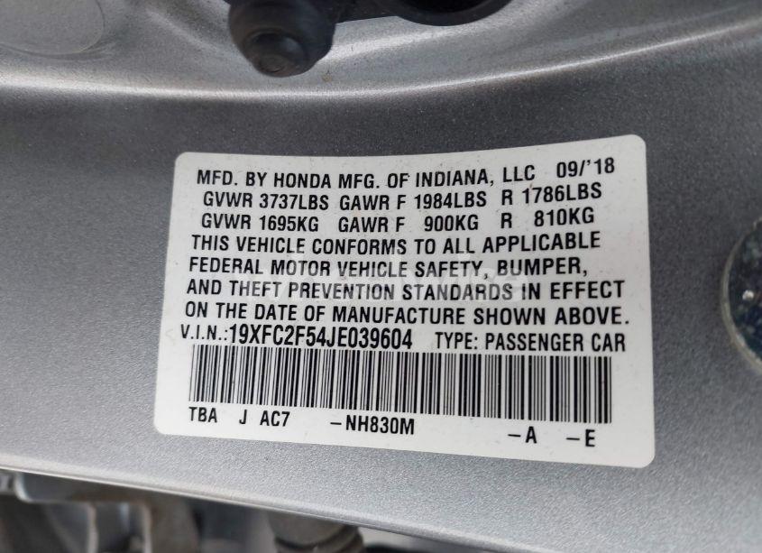 Photo 9 of 2018 Honda Civic LX (VIN 19XFC2F54JE039604)