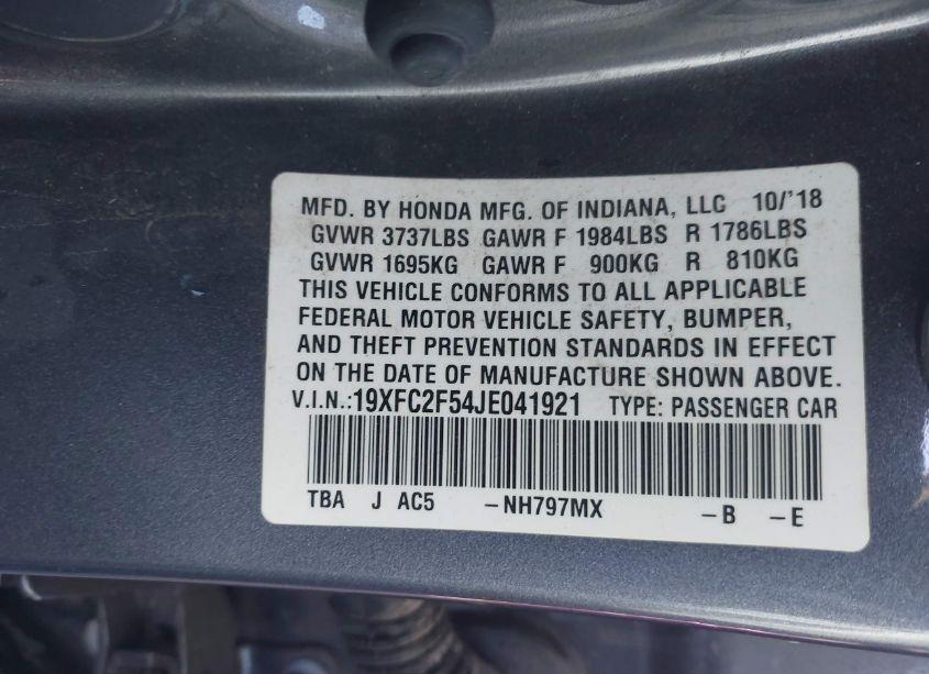 Photo 9 of 2018 Honda Civic LX (VIN 19XFC2F54JE041921)