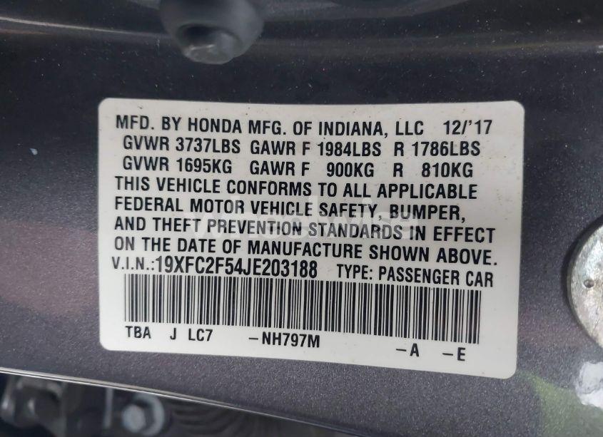 Photo 9 of 2018 Honda Civic LX (VIN 19XFC2F54JE203188)