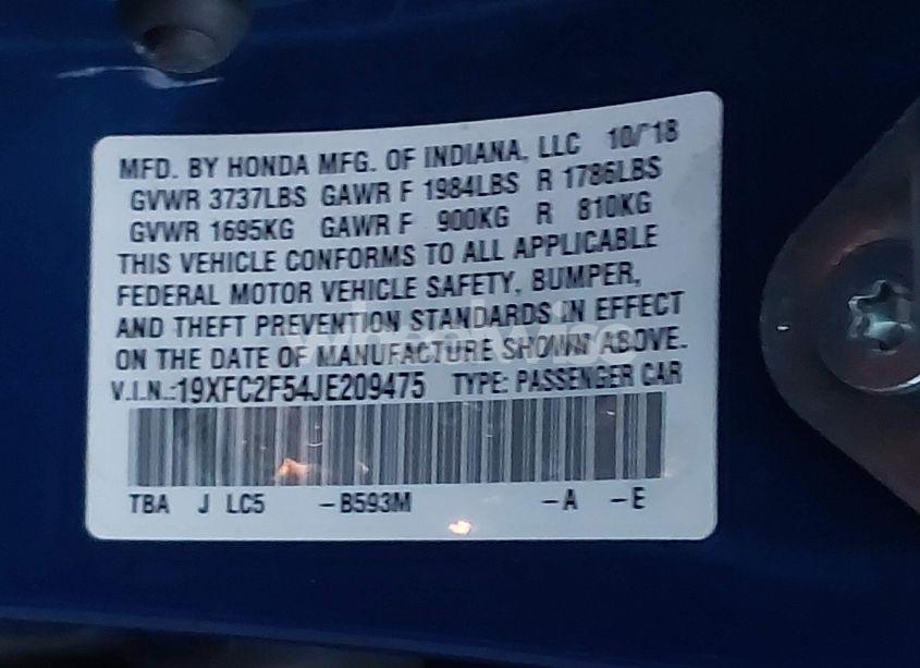 Photo 9 of 2018 Honda Civic LX (VIN 19XFC2F54JE209475)