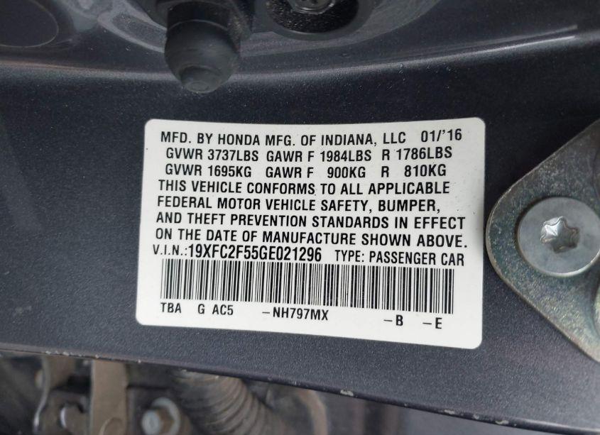 Photo 9 of 2016 Honda Civic LX (VIN 19XFC2F55GE021296)
