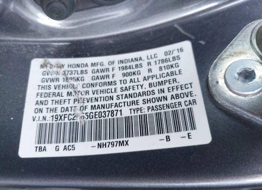 Photo 9 of 2016 Honda Civic LX (VIN 19XFC2F55GE037871)