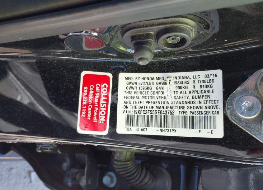 Photo 9 of 2016 Honda Civic LX (VIN 19XFC2F55GE043752)