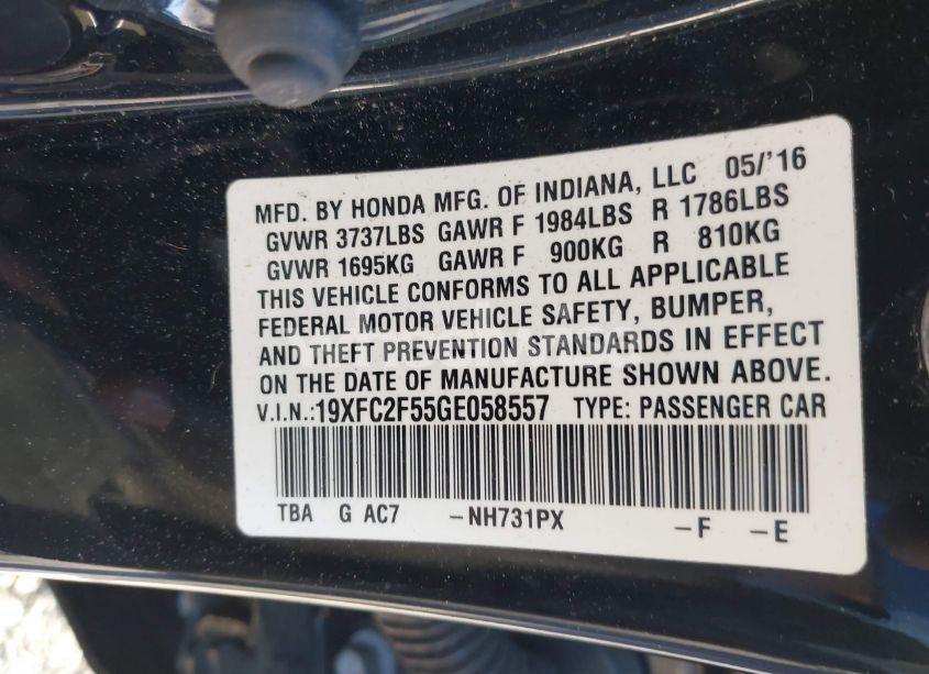Photo 9 of 2016 Honda Civic LX (VIN 19XFC2F55GE058557)