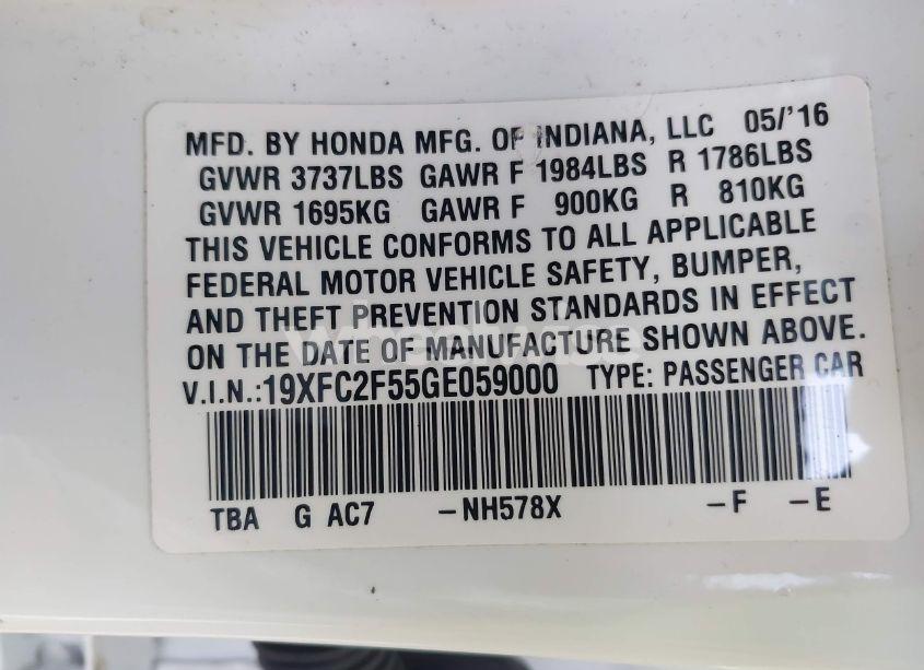 Photo 9 of 2016 Honda Civic LX (VIN 19XFC2F55GE059000)