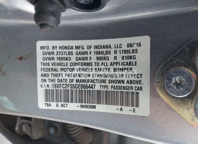 Photo 9 of 2016 Honda Civic LX (VIN 19XFC2F55GE066447)