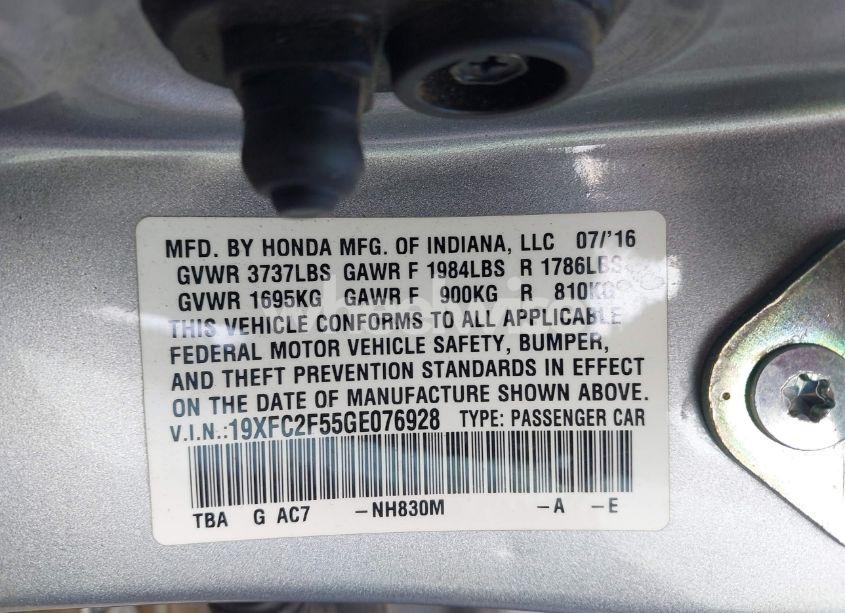 Photo 9 of 2016 Honda Civic LX (VIN 19XFC2F55GE076928)