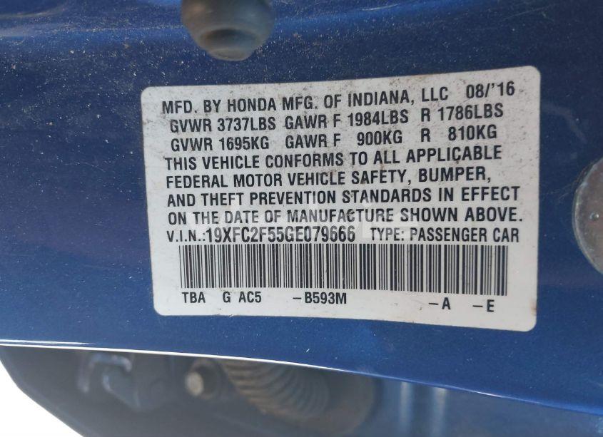 Photo 9 of 2016 Honda Civic LX (VIN 19XFC2F55GE079666)