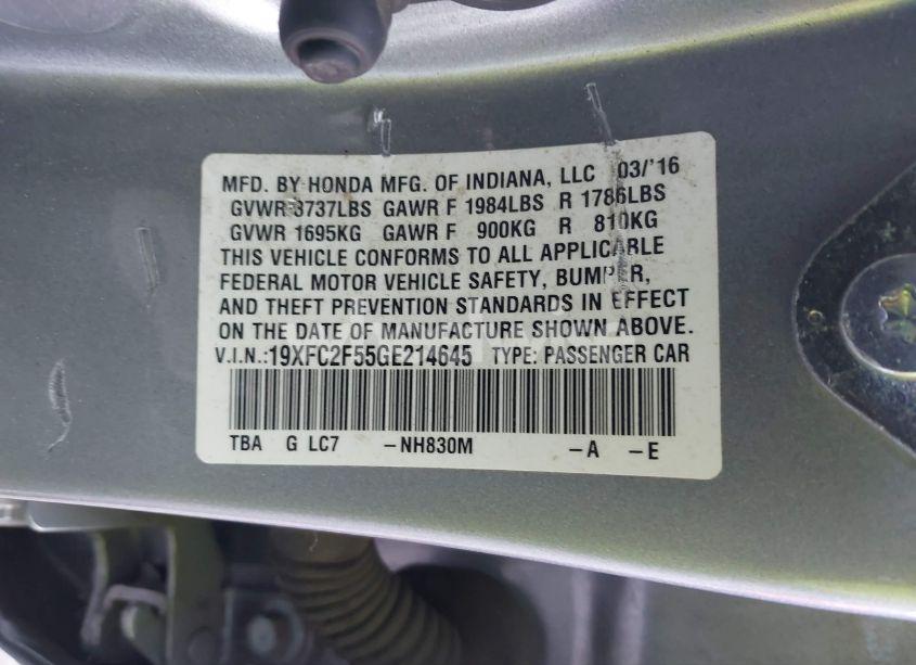 Photo 9 of 2016 Honda Civic LX (VIN 19XFC2F55GE214645)