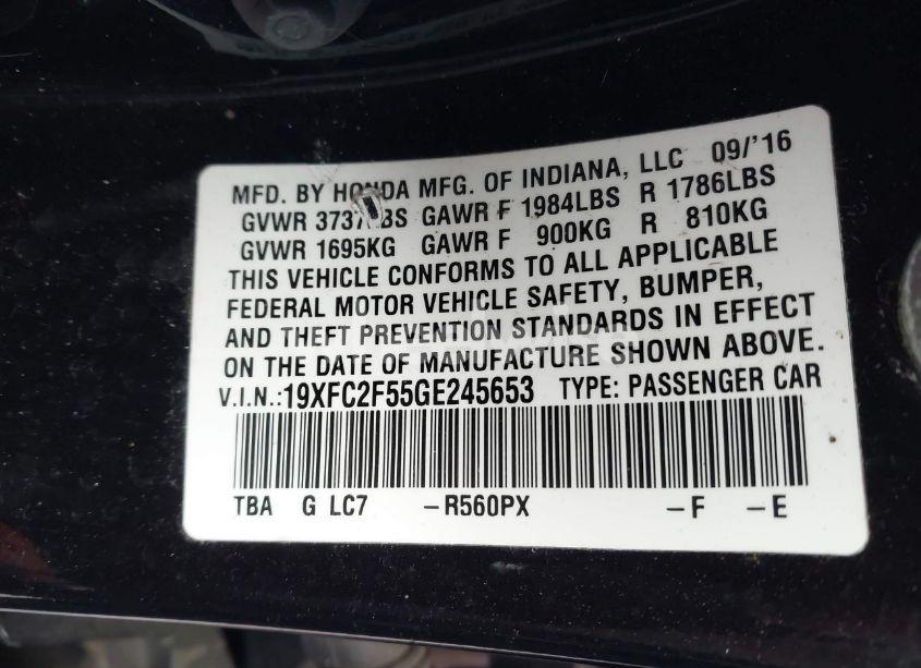 Photo 8 of 2016 Honda Civic LX (VIN 19XFC2F55GE245653)