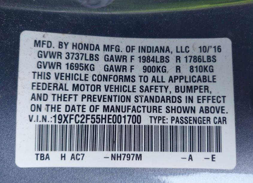 Photo 9 of 2017 Honda Civic LX (VIN 19XFC2F55HE001700)
