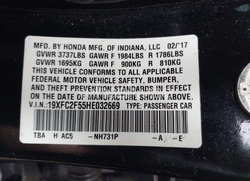 Photo 9 of 2017 Honda Civic LX (VIN 19XFC2F55HE032669)