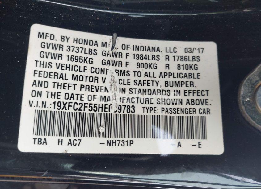 Photo 9 of 2017 Honda Civic LX (VIN 19XFC2F55HE039783)
